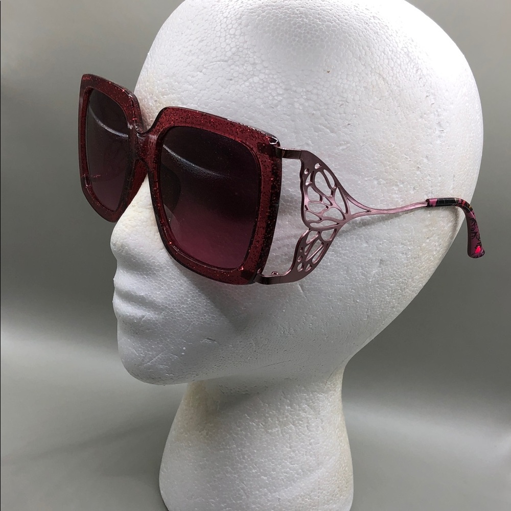 Betsey Johnson mermaid tail oversized glitter red rose sunglasses square. - Picture 8 of 10